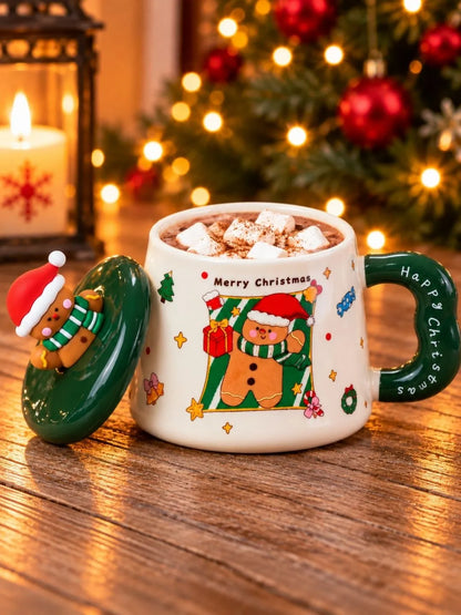 Gingerbread 3D Lid Ceramic Hot Chocolate and Coffee Christmas Mug