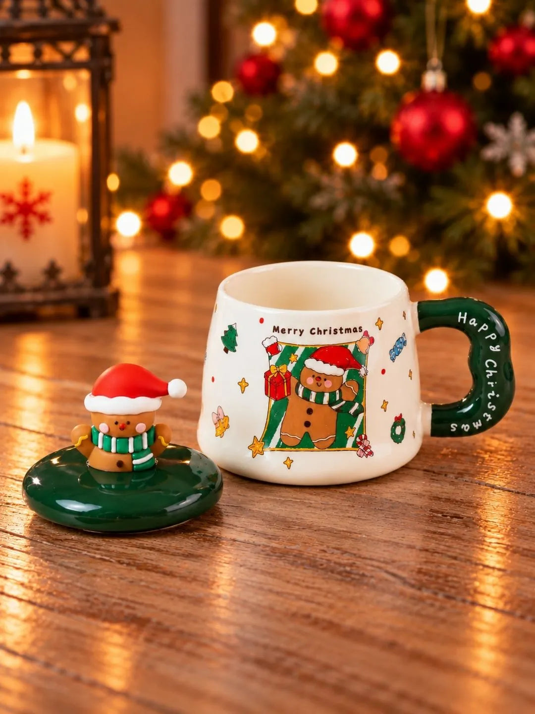Gingerbread 3D Lid Ceramic Hot Chocolate and Coffee Christmas Mug