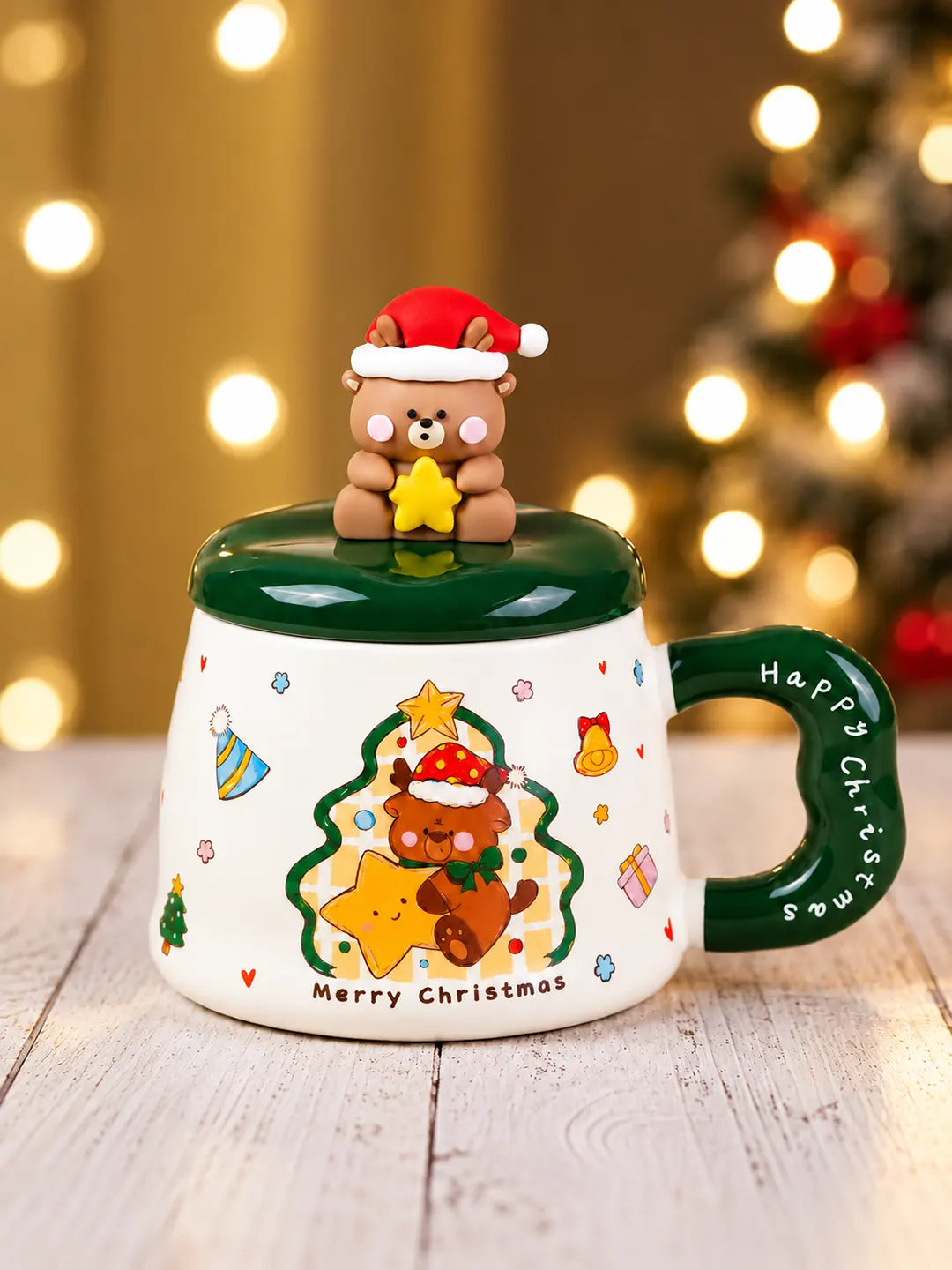 Bear & Star 3D Lid Ceramic Hot Chocolate and Coffee Christmas Mug