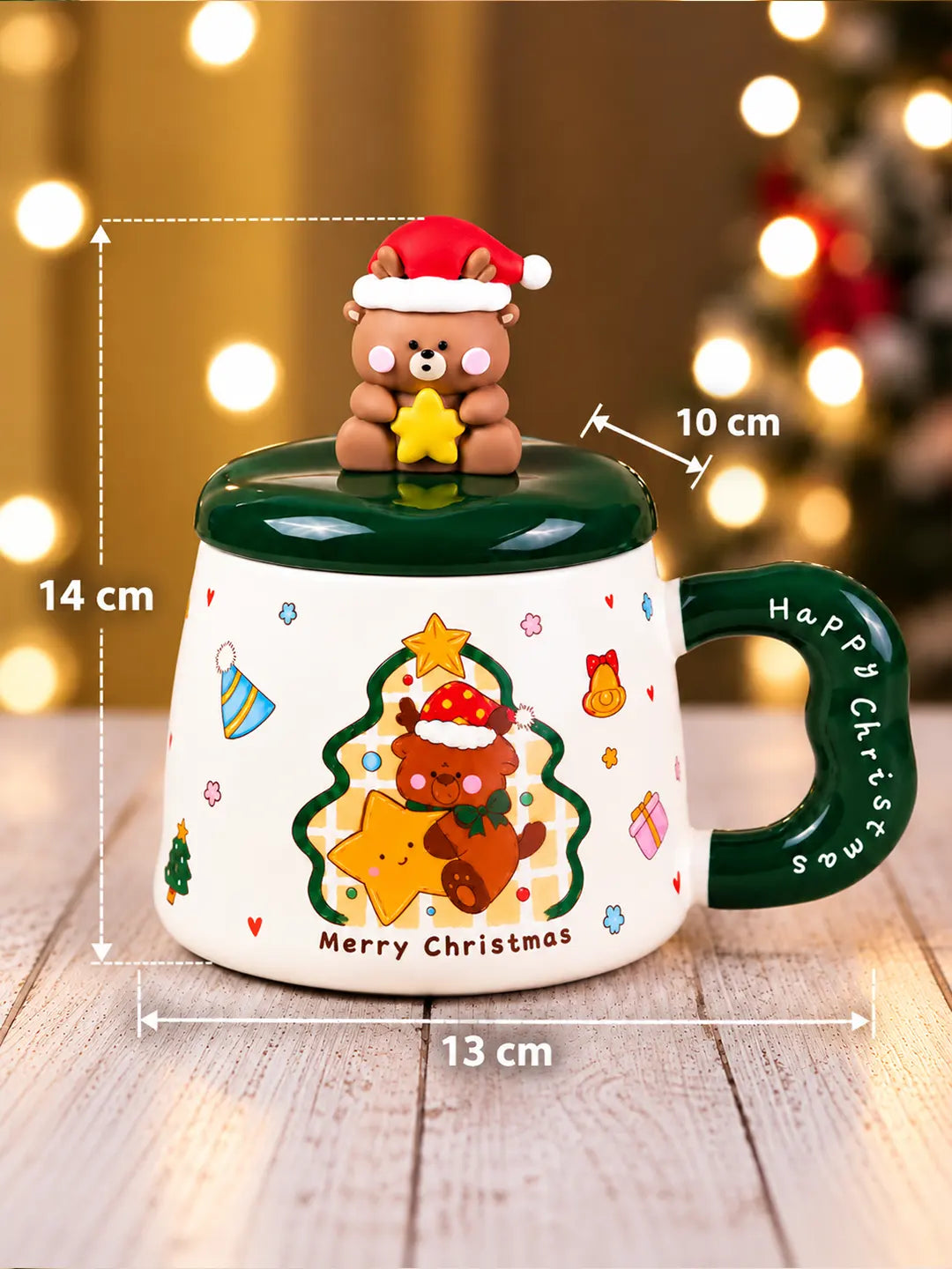 Bear & Star 3D Lid Ceramic Hot Chocolate and Coffee Christmas Mug