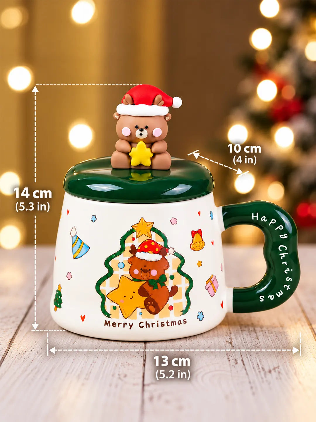 Bear & Star 3D Lid Ceramic Hot Chocolate and Coffee Christmas Mug