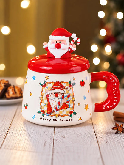 Santa Claus 3D Lid Ceramic Hot Chocolate and Coffee Christmas Mug