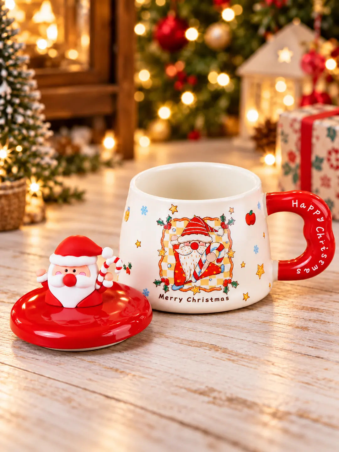Santa Claus 3D Lid Ceramic Hot Chocolate and Coffee Christmas Mug