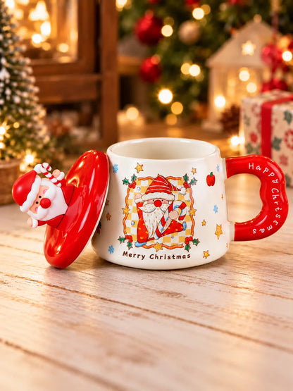 Santa Claus 3D Lid Ceramic Hot Chocolate and Coffee Christmas Mug