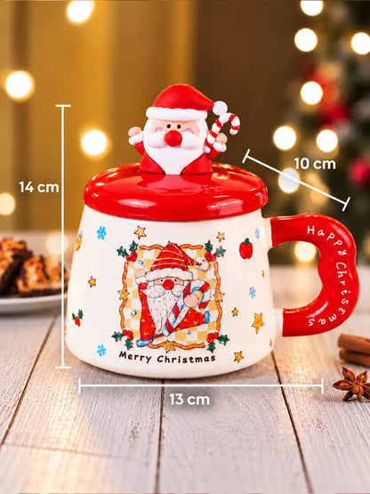 Santa Claus 3D Lid Ceramic Hot Chocolate and Coffee Christmas Mug