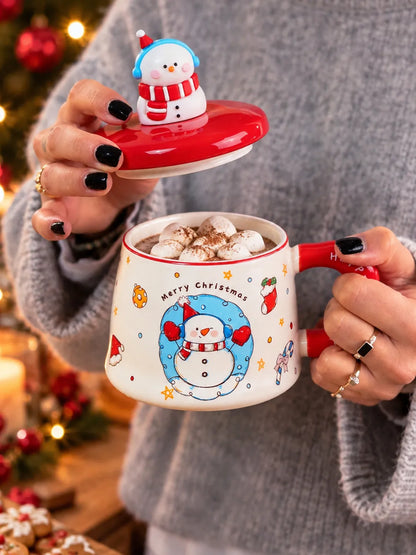 Snowman 3D Lid Ceramic Hot Chocolate and Coffee Christmas Mug