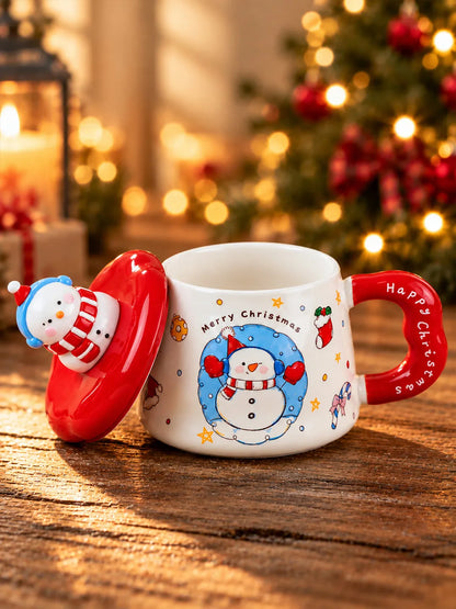 Snowman 3D Lid Ceramic Hot Chocolate and Coffee Christmas Mug