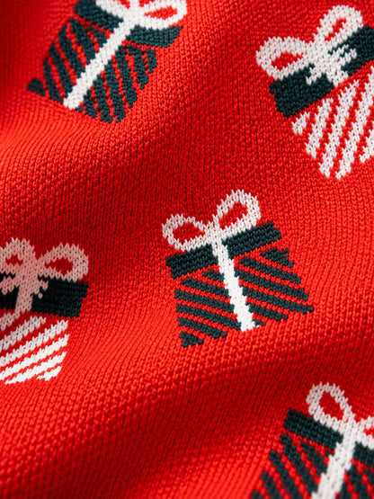 Red Gift Box, Woven Christmas Tote Bag