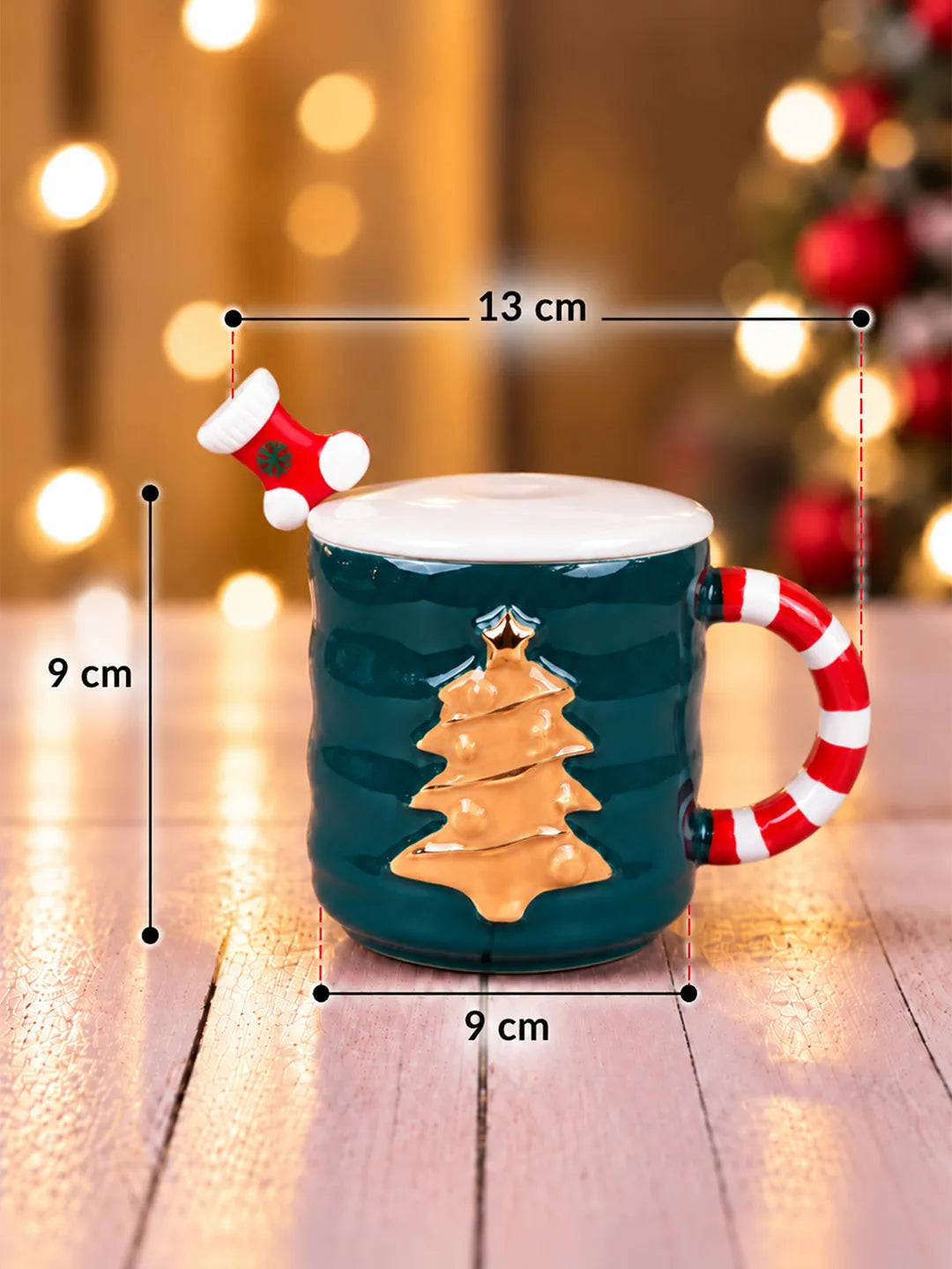 Green Christmas Tree Ceramic Hot Chocolate and Coffee Christmas Mug with 3D Spoon