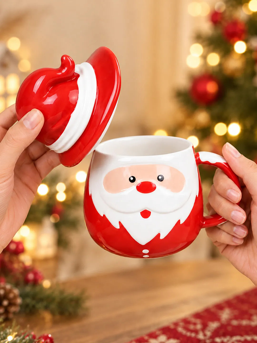 Pointed Hat Surprised Santa Ceramic Hot Chocolate and Coffee Christmas Mug