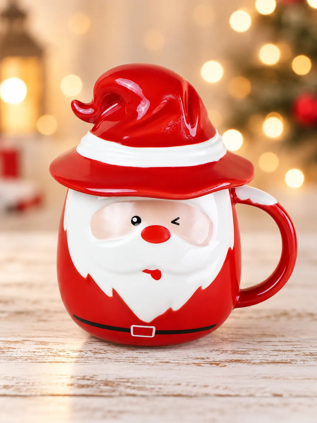 Pointed Hat Winking Santa Ceramic Hot Chocolate and Coffee Christmas Mug