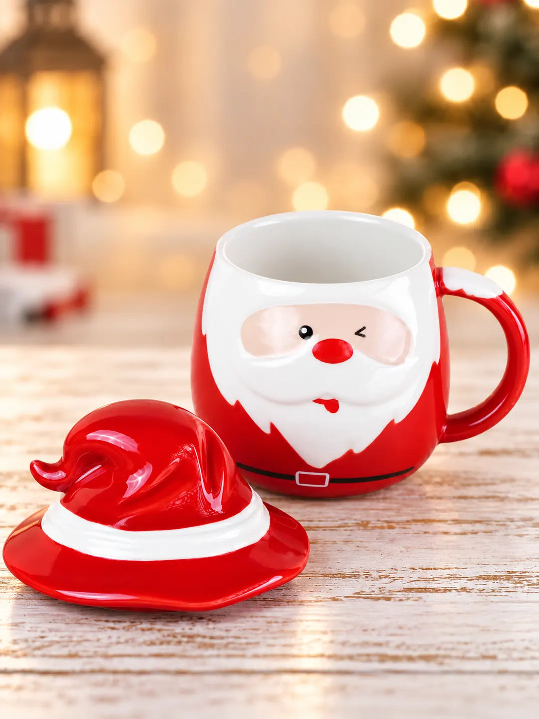 Pointed Hat Winking Santa Ceramic Hot Chocolate and Coffee Christmas Mug