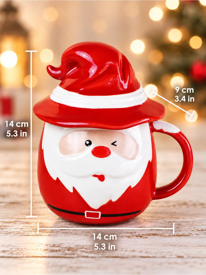 Pointed Hat Winking Santa Ceramic Hot Chocolate and Coffee Christmas Mug