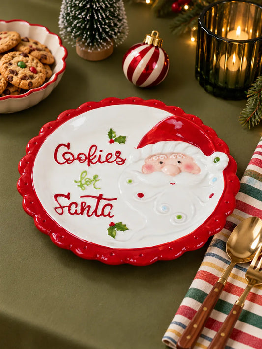 Red Border Cookies for Santa Ceramic Christmas Serving Plate, 11 in Dinner plate