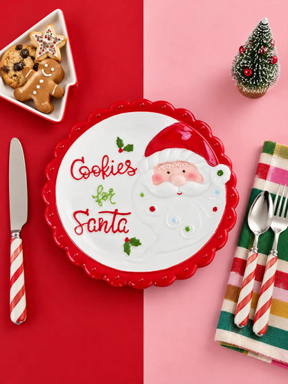 Red Border Cookies for Santa Ceramic Christmas Serving Plate, 11 in Dinner plate