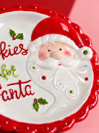 Red Border Cookies for Santa Ceramic Christmas Serving Plate, 11 in Dinner plate