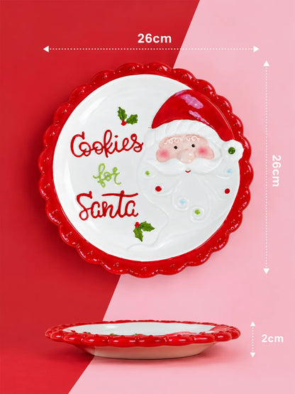 Red Border Cookies for Santa Ceramic Christmas Serving Plate, 11 in Dinner plate