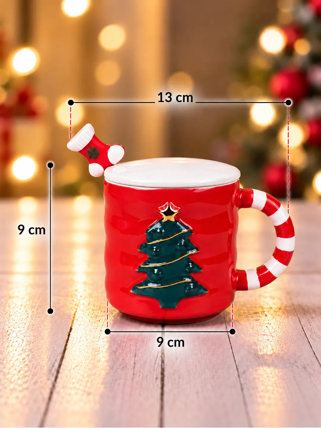 Red Christmas Tree Ceramic Hot Chocolate and Coffee Christmas Mug with 3D Spoon
