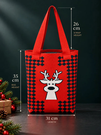 Reindeer Face, Woven Christmas Tote Bag