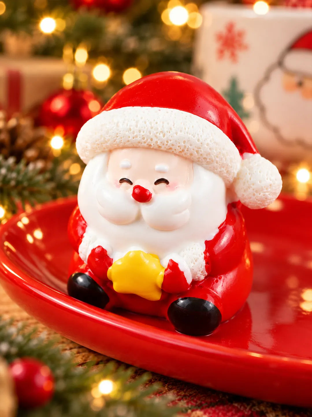 Santa Faces Themed Ceramic Cup with 3D Santa Saucer & Spoon Set