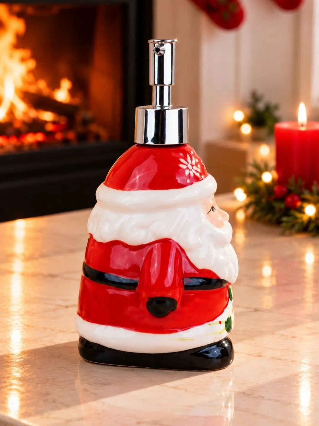 Santa Shaped Ceramic Christmas Liquid Soap Bathroom Dispenser Home Decor