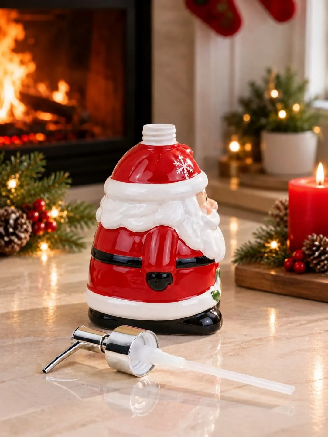 Santa Shaped Ceramic Christmas Liquid Soap Bathroom Dispenser Home Decor