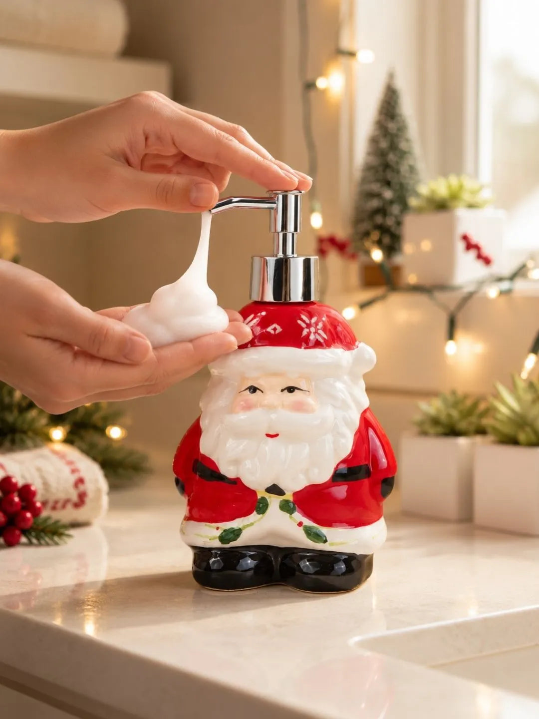 Santa Shaped Ceramic Christmas Liquid Soap Bathroom Dispenser Home Decor