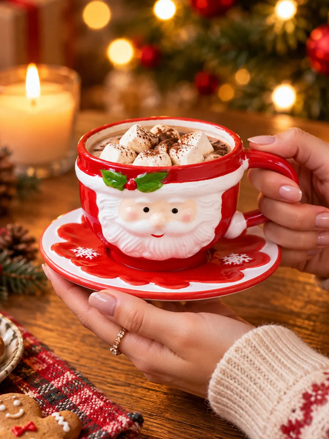 3D Santa Face Ceramic Cup & Saucer Set