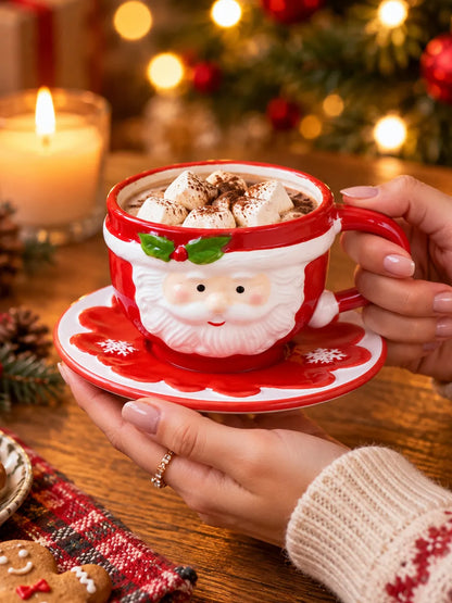 3D Santa Face Ceramic Cup & Saucer Set