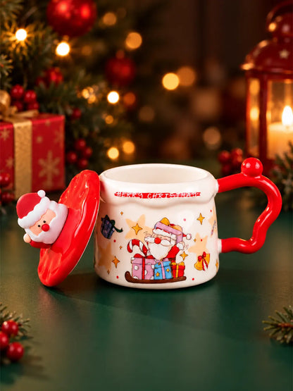 Santa with Gifts Ceramic Hot Chocolate and Coffee Christmas Mug with 3D Spoon