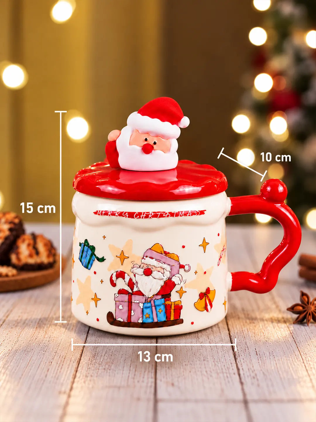 Santa with Gifts Ceramic Hot Chocolate and Coffee Christmas Mug with 3D Spoon