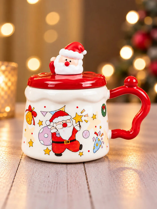 Santa with Sack Ceramic Hot Chocolate and Coffee Christmas Mug with 3D Spoon