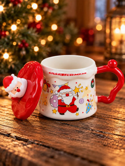 Santa with Sack Ceramic Hot Chocolate and Coffee Christmas Mug with 3D Spoon