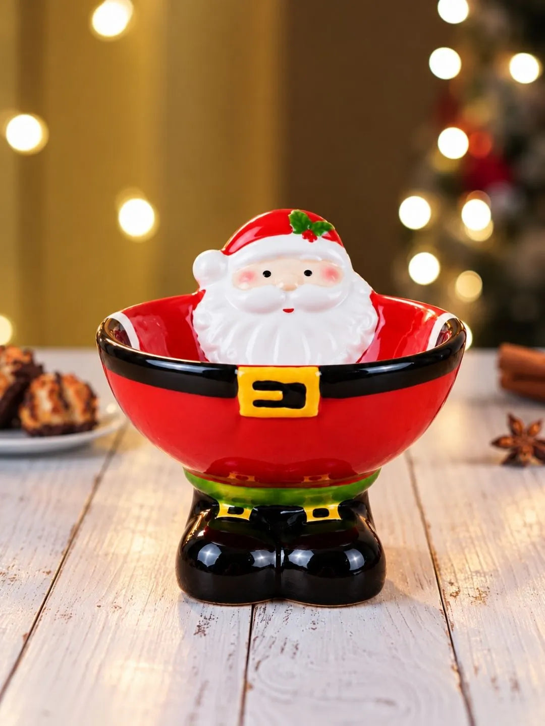 Santa Shaped Ceramic Christmas Serving Bowl, 4.6 in height