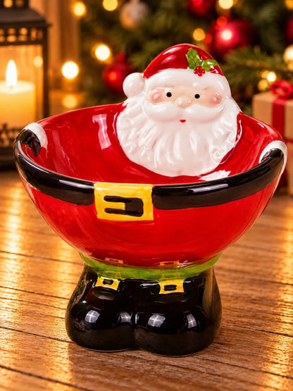 Santa Shaped Ceramic Christmas Serving Bowl, 4.6 in height