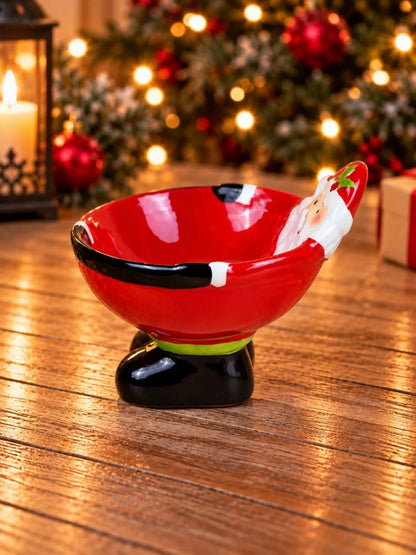 Santa Shaped Ceramic Christmas Serving Bowl, 4.6 in height