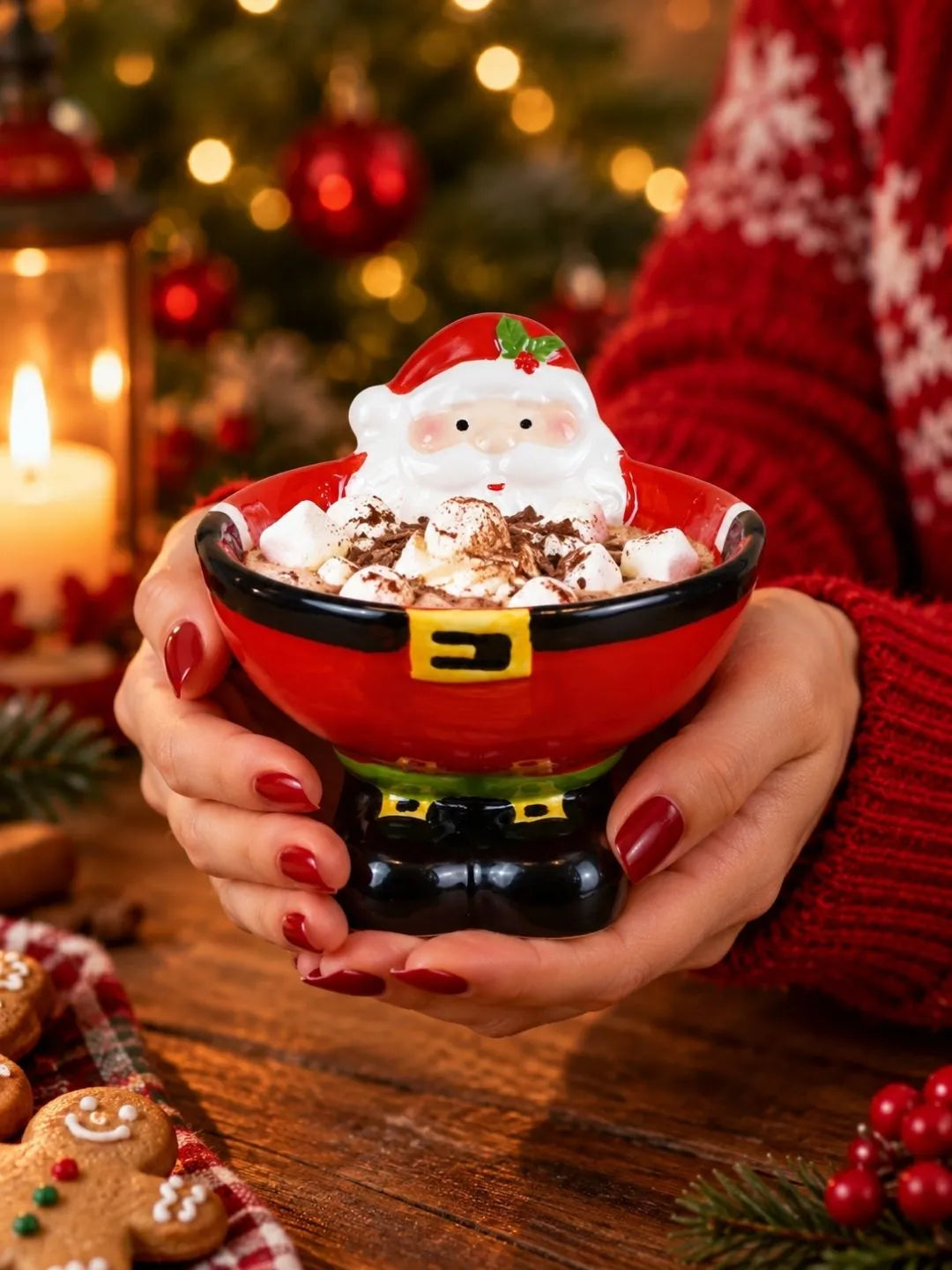 Santa Shaped Ceramic Christmas Serving Bowl, 4.6 in height