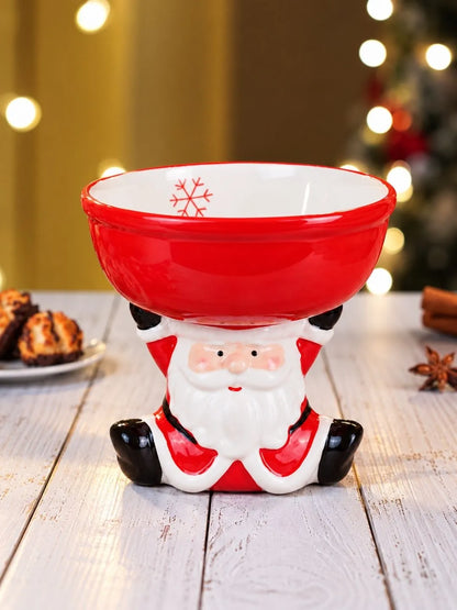 Santa Stand style Ceramic Christmas Serving Bowl, 6 in Height.