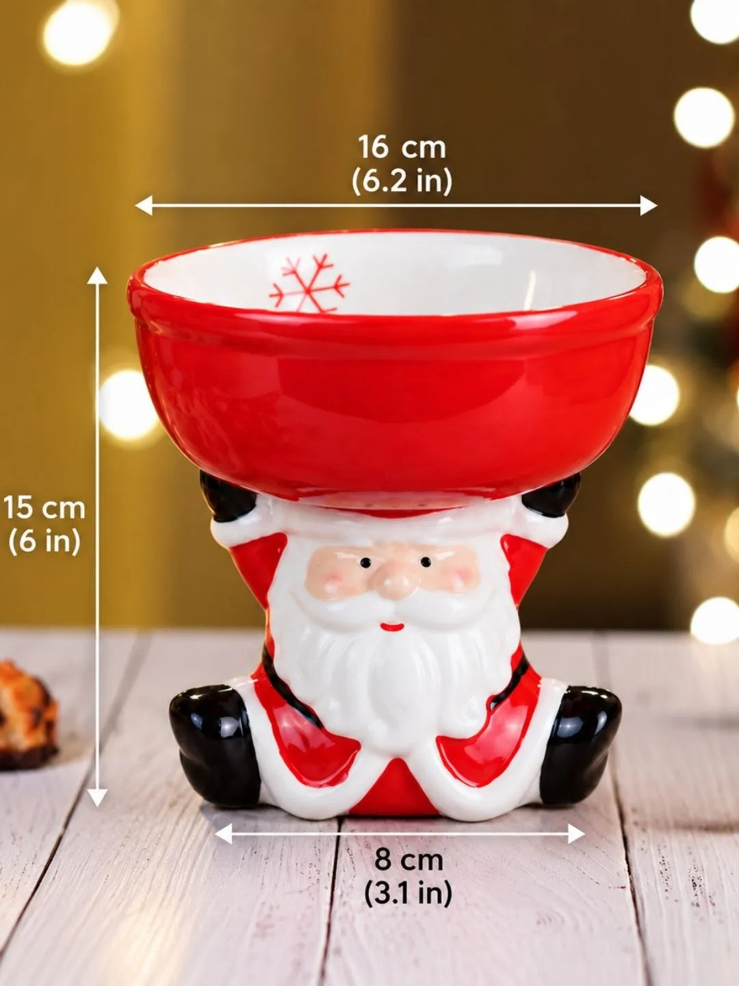 Santa Stand style Ceramic Christmas Serving Bowl, 6 in Height.