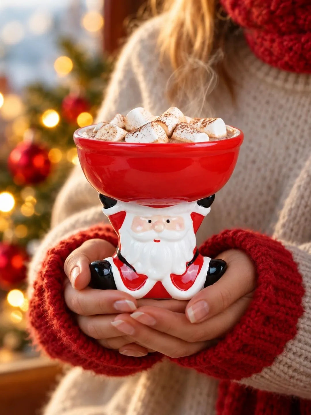 Santa Stand style Ceramic Christmas Serving Bowl, 6 in Height.