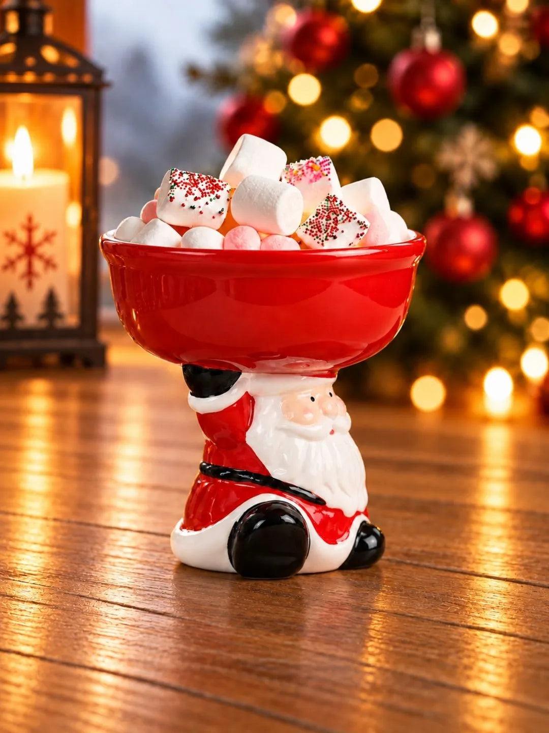 Santa Stand style Ceramic Christmas Serving Bowl, 6 in Height.