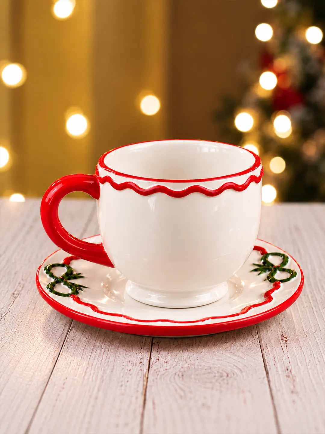 3D Santa with Christmas Tree Ceramic Cup & Saucer Set