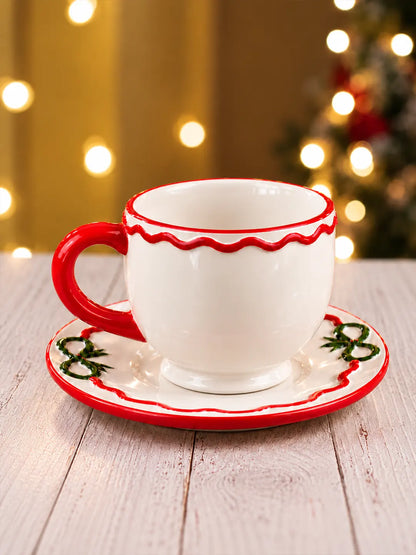 3D Santa with Christmas Tree Ceramic Cup & Saucer Set