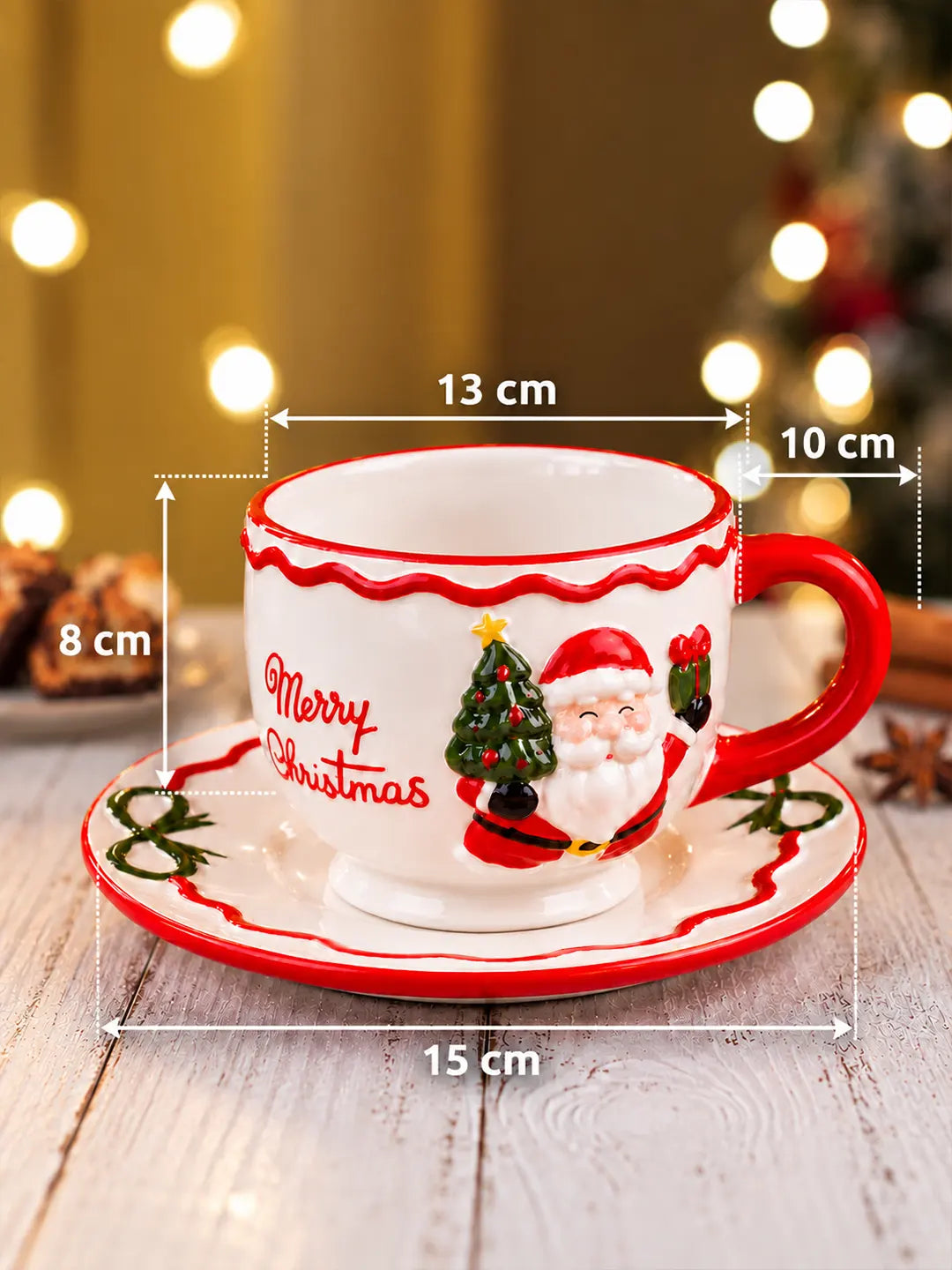 3D Santa with Christmas Tree Ceramic Cup & Saucer Set