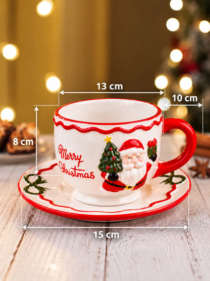 3D Santa with Christmas Tree Ceramic Cup & Saucer Set