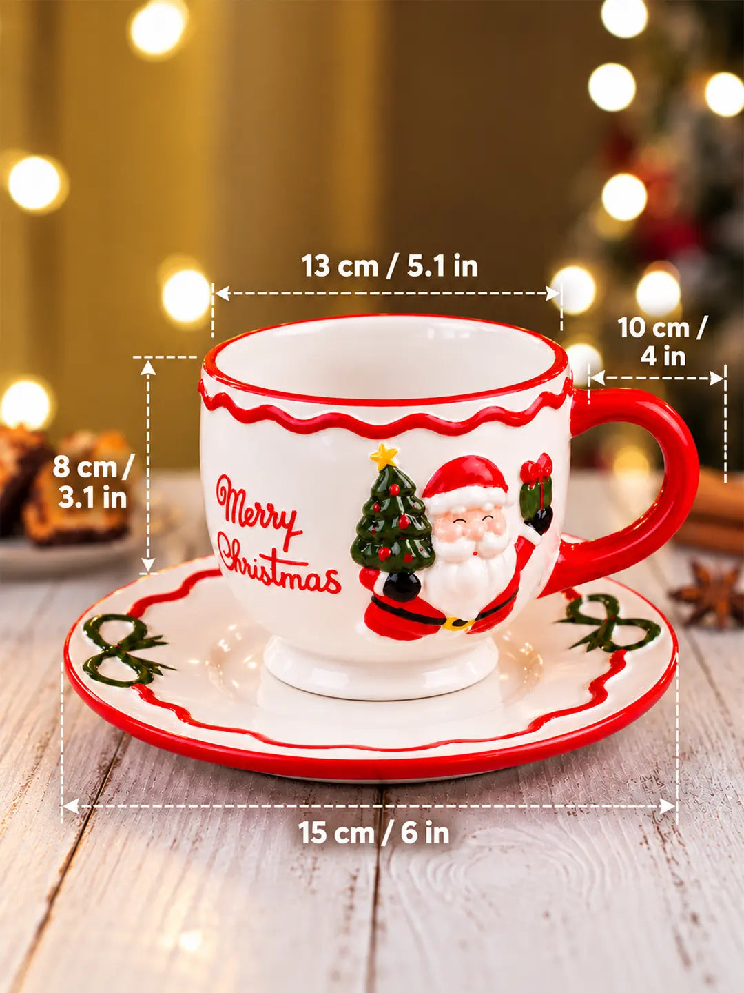 3D Santa with Christmas Tree Ceramic Cup & Saucer Set