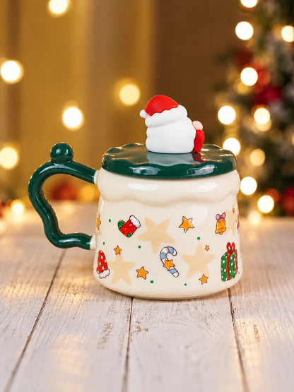 Santa & Christmas Tree Ceramic Hot Chocolate and Coffee Christmas Mug with 3D Spoon