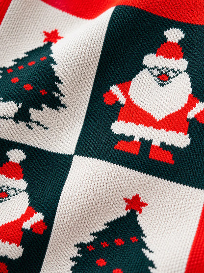 Red Santa & Tree, Woven Christmas Tote Bag