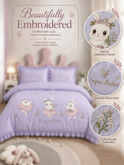 4 Pcs Dancing Rabbit Theme Embroidered King Size Bedding Set