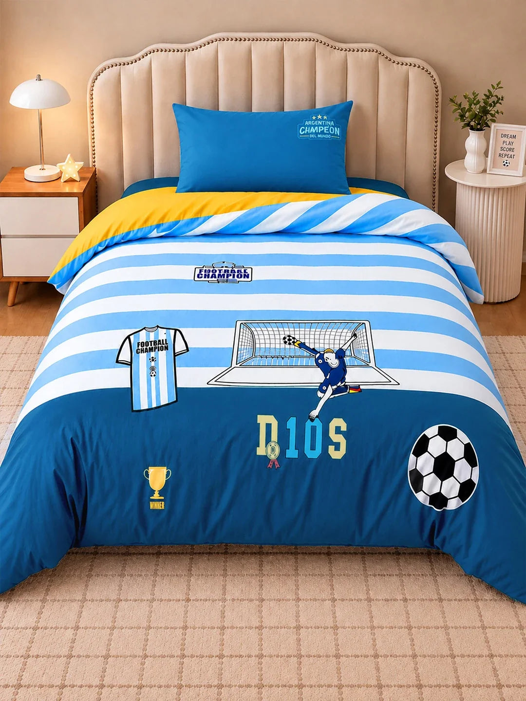 3 Pcs Football Theme Embroidered King Size Bedding Set